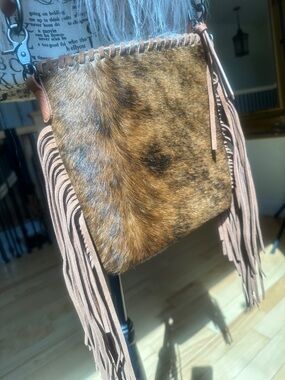 Fringe-Trim Crossbody Bag in Rust Brown by Trippity Tango